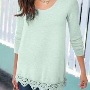 Soft  Surroundings Mint Green Olivia Lace Hem Tunic Sweater Top, Si…